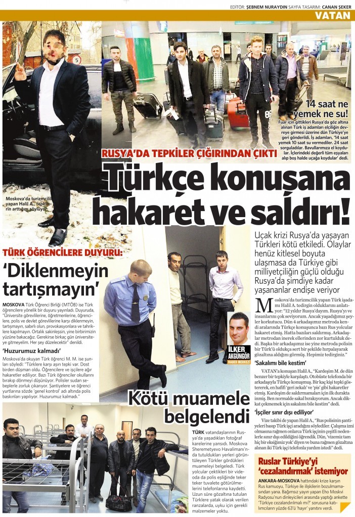 28 Kasım 2015 Vatan Gazetesi 12. sayfa